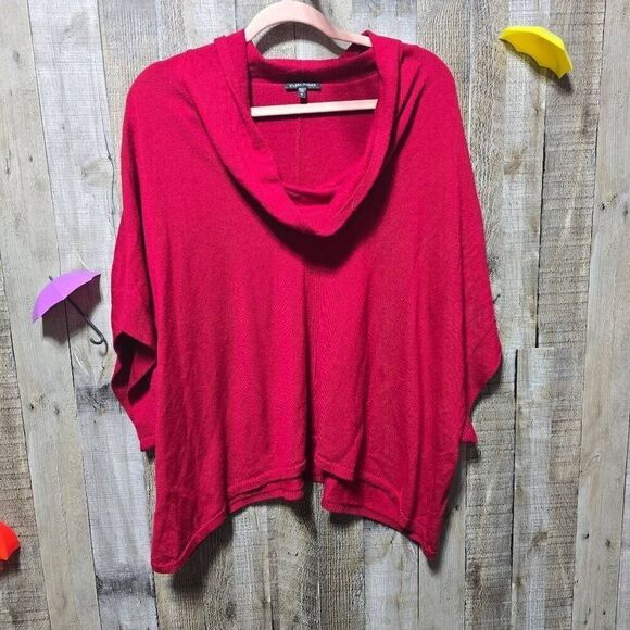 Eileen Fisher Red Merino Wool Knit Pincho Sweater - Picture 1 of 2